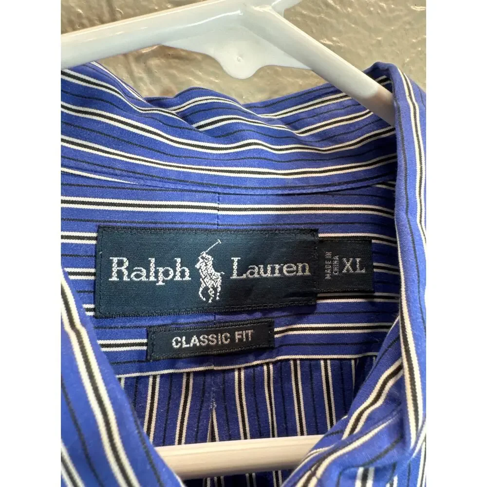 Polo Ralph Lauren Shirt Men's‎ Striped Classic Fit Dress Button Up Blue Size XL